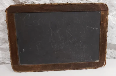 Antique Slate Chalkboard  Wood Frame Country Schoolhouse Double Sided 13x9 - Image 1 of 4