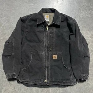 Carhartt C61 BLK Barn Coat Jacket Sherpa Lined Duck Canvas Sz Large Distressed - Picture 1 of 7