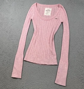 Suéter Hollister L Bebé Rosa Cuello Redondo Manga Larga Acanalado Tejido De Colección Y2K Angora - Imagen 1 de 9