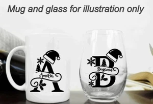 Personalised Christmas Monogram Name Initial Cup Mug Glass Vinyl Sticker Decal - Picture 1 of 9
