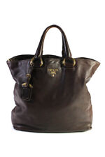 Prada Womens Leather Gold Tone Hardware Top Handle Bag Brown Size L