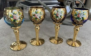 4 VTG TRE FUOCHI 24KT STEMMED SHOT GLASSES ORIGINAL MURANO 4” - Picture 1 of 5