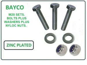 M20 / 20MM FULL THREAD BOLT, NUT & WASHER ZINC PLATED HEX HEAD SETSCREW BZP - Picture 1 of 2