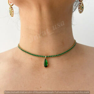 9Ct Simulated Pear Cut Emerald Choker Necklace 925 Silver Gold Plated women Gift