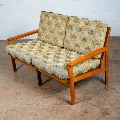Mid Century Danish Modern Settee Sofa Couch Wool Teak Illum Wikkelso 2 Seater Cover