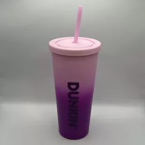 Bicchiere tazza acrilico Dunkin Donuts 2023 24 oz viola rosa arcobaleno cannuccia usato - Foto 1 di 12