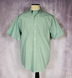 BROOKS BROTHERS Short Sleeve Non-Iron Dress Shirt TRADITIONAL FIT L Green Plaid