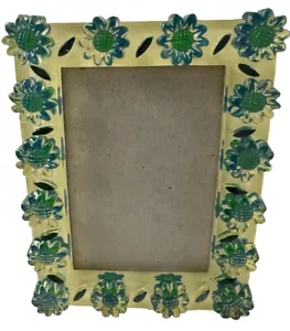 Cornice fotografica acrilica lucite fiori gialli blu vintage - Foto 1 di 18