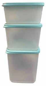 Tupperware Square Round Modular Bright Container Set 3 Light Teal Lid Sheer Base - Picture 1 of 9