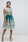 Chi Chi London Premium Metallic Lace Midi Dress in Turquoise Size 2 $109 NWT