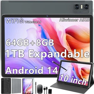 10Inch Android 14 Tablet,64Gb ROM 8GB Ram,Wifi 6,Octa-Core 5G Wifi,Widevine L1,W - Picture 1 of 11