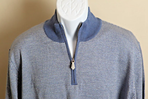 Peter Millar Men's blue & white Wool / Silk / Cashmere 1/2 zip Sweater 2XL XXL