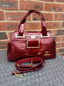 Handbag Purse Faux Crocodile Patent Leather Burgundy Wine (Balidaishuroo) - Picture 1 of 6