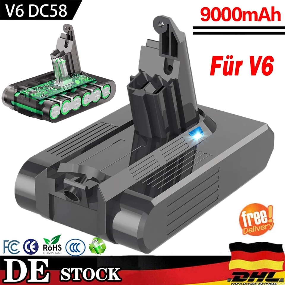 MARKENLOS 9000mAh Akku Für Dyson V6 Animal Ersatzakku DC58 DC59 DC62 DC59 SV03 Staubsauger
