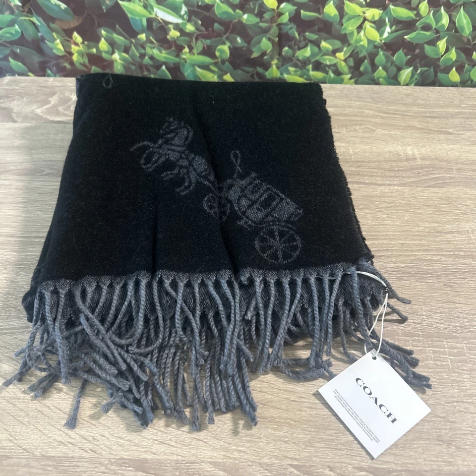 Coach Horse and Carriage Oversized Muffler Scarf Black 73687