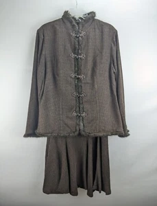 Vintage NOS April Cornell Brown Black Skirt Suit 90s Large NWT Faux Fur - Picture 1 of 6