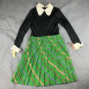 Vintage Ayres unbegrenztes Kleid Damen Größe 12 Gogo Hippie Peter Pan Kragen Neu mit Etikett - Bild 1 von 24