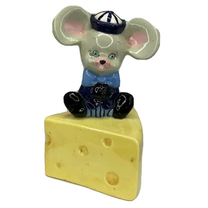 Vintage Hand-Painted Ceramic Anthropomorphic Mouse on Cheese 8″ Figurine - Picture 1 of 9