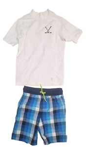 Lands End Boys Swimming Shorts And Top Set Small 8 White Blue - Picture 1 of 2