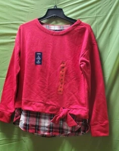 Izod Red Sweater with a Red Plaid Oxford Shirt Accent Size Misses Medium - Picture 1 of 7