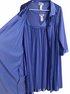 vtg VANITY FAIR Purple Peignoir Set Sz L 2-Piece Nightgown Robe Knee Length - Picture 1 of 16