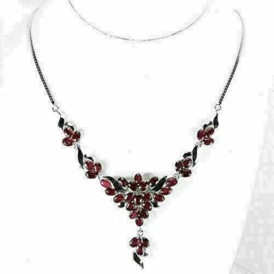 Silver Necklace Ruby Genuine Natural Mined Gems Solid Sterling 18 Inch - Image 1 of 4