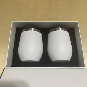 Insulated Cocktail Stainless Steel Wine Tumbler Set Of 2 White 12oz With Lid - Picture 1 of 6