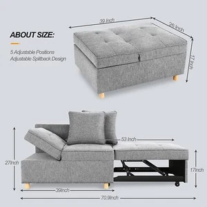 Folding Ottoman Sofa Bed Convertible Chair 4-in-1 Multi-Function Sleeper Sofa S+ - Picture 1 of 9
