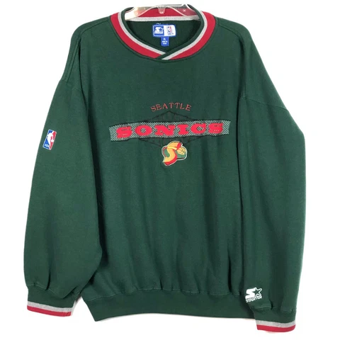 Vintage 90s Starter Seattle Sonics Sweatshirt Basketball NBA Green Red Mens XL Cover