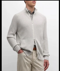 Brunello Cucinelli cotton English rib Grey cardigan with zipper Sz 50 New - Picture 1 of 7
