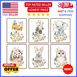 Baby Girl Nursery Wall Art 6pcs W.O.W.A Unique Animal Designs 8"x10",Unframed - Picture 1 of 6