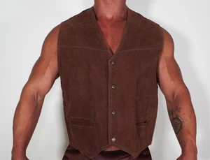 NEW MEN'S BROWN SUEDE LEATHER VEST SIZE XL - Picture 1 of 8