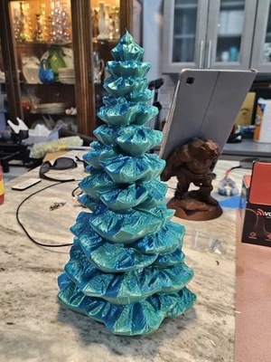 Silk 3d Printed 13" Traditional Coastal Christmas Tree Blue Green - Image 1 of 4