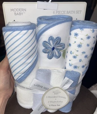 Moderno Juego de Baño Bebé 6 Piezas Paquete de 3 Toallas con Capucha 3 Paños Flores Foto 1 de 4