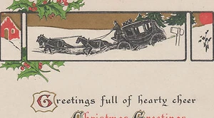 Christmas Greetings Horses Holly Stecher Postcard - Picture 1 of 3