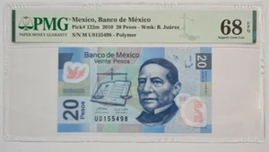 2010 MEXICO 20 Pesos PMG68 EPQ SUPERB GEM UNC【P-122m】 'Polymer' - Picture 1 of 3