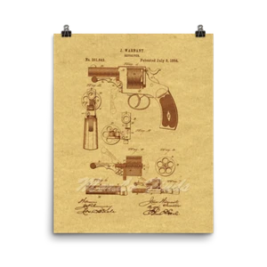 Revolver 1884 Vintage firearm Patent Art Print Poster, 8x10 or 16x20 - Picture 1 of 6