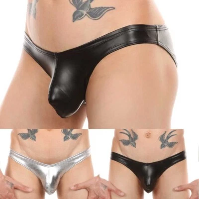 Hombres Sexy Látex Cuero Aspecto Húmedo Bragas Bikini Tanga Calzoncillos Prendas para club nocturno Foto 1 de 4