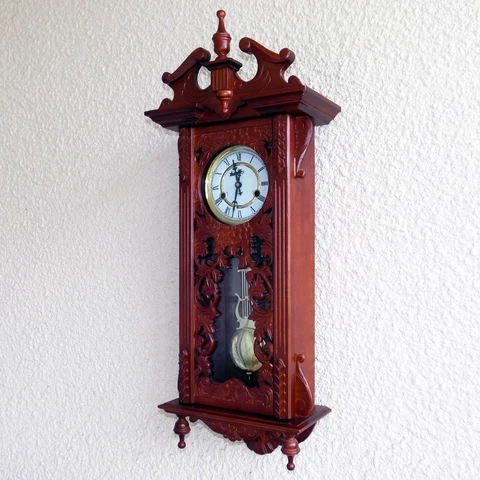 D&A 3305M REGULATOR WALL CLOCK 33" MAHOGANY CARVED CASE KEY WIND 30 MIN STRIKES Cover