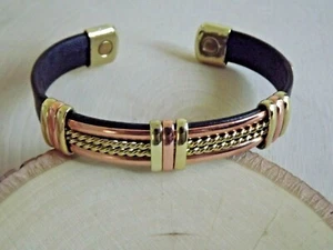 Solid Copper Leather Wrapped Magnetic Bracelet Energy Pain Jewelry Brass Rope - Picture 1 of 4