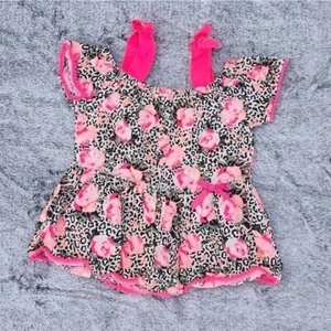 Betsey Johnson Cold Shoulder Top Size 4 Pink Floral Animal Print Lightweight - Picture 1 of 5