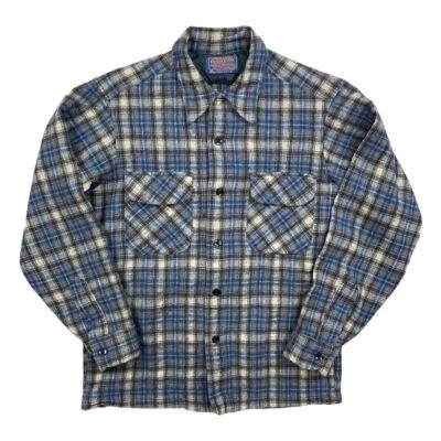 VTG 70s USA BLUE PENDLETON WOOL BOARD SHIRT CHECK PLAID BEACH BOYS XS 34” - Image 1 of 4