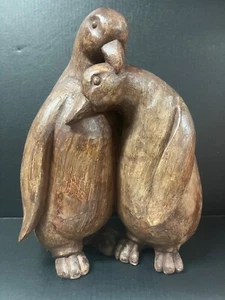 CARVED WOOD PAPER MACHE MOLD/SCULPTURE OF PAIR PENGUIN #P282 - Picture 1 of 10