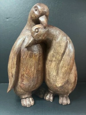 CARVED WOOD PAPER MACHE MOLD/SCULPTURE OF PAIR PENGUIN #P282 - Image 1 of 4