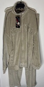 Budabean Velour Sweatsuit 3XL Tan 2-Piece Set Jacket Pants Y2K New York NWT - Picture 1 of 15