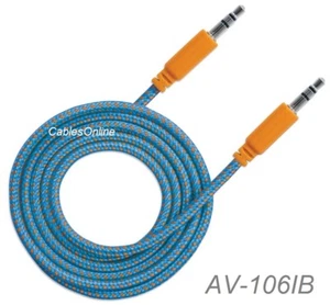 6ft 3.5mm Stereo TRS Male to Male Braided Audio Cable, Blue/Orange, 352819 - Picture 1 of 3