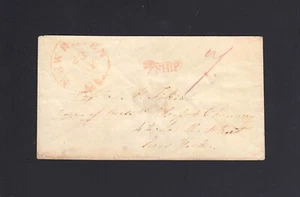 New Haven, CT Stampless Cover - FANCY "SHIP" Cancel to NY - Picture 1 of 2