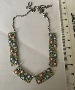 Lovely Bernard Instone Art Deco Floral Silver Enamel Necklace 14 Grams - Picture 1 of 6