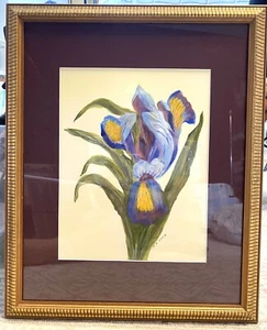 Original Watercolor Painting Framed and Matted Blue Iris OOAK - Mary Anne Olenik - Picture 1 of 1