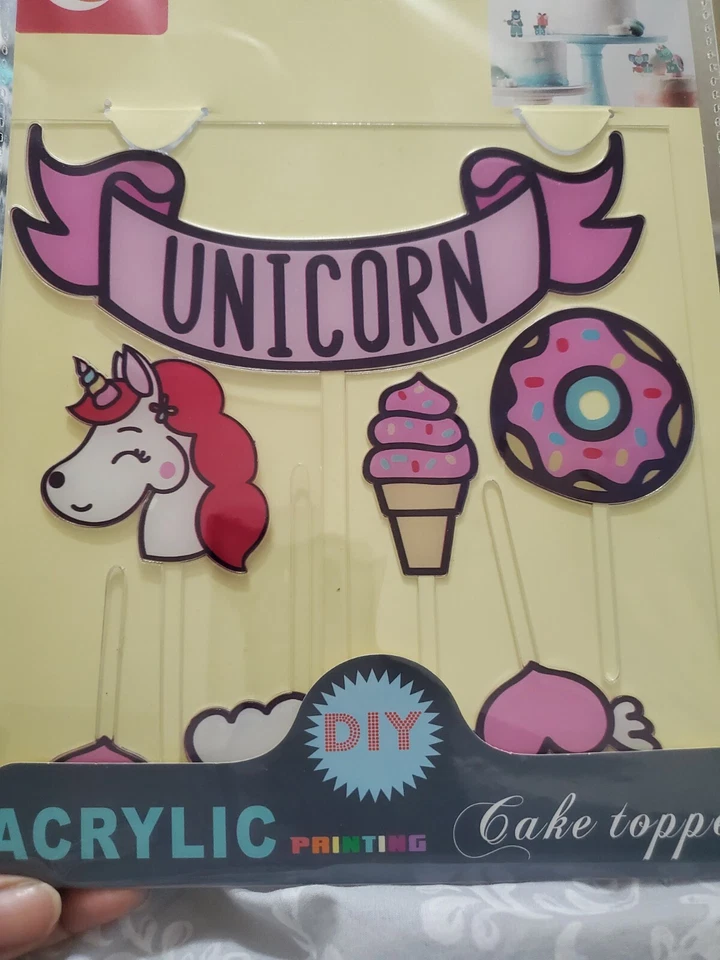 Unicorn Birthday Cake Toppers, Multicolored Acrylic, Free Shipping from NYC - Image 1 of 1